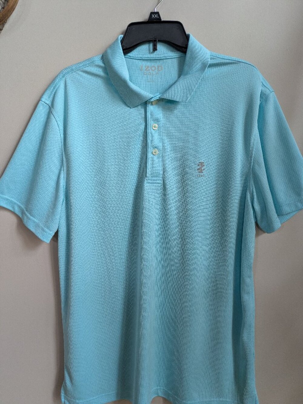 izod golf mens large blue short sleeve poli shirt 1/4 button up #474 - Picture 1 of 2